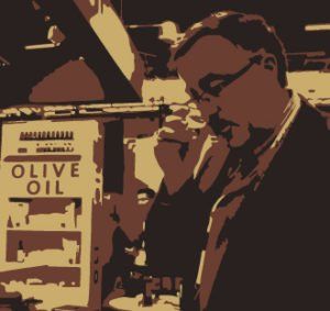 Yves tasting olive oils in the Spanish pavilion