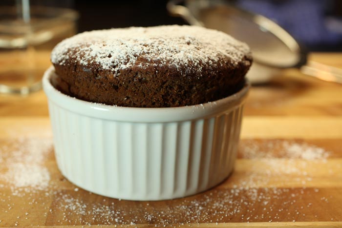 Chocolate Souffle with Bourbon Vanilla Bean Ice Cream