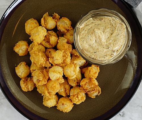 Baby Pickled Blooming Onion with Bacon Habanero Dip