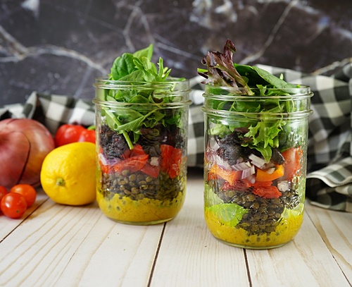Lentil Salad in a Jar with Honey Mustard Dressing