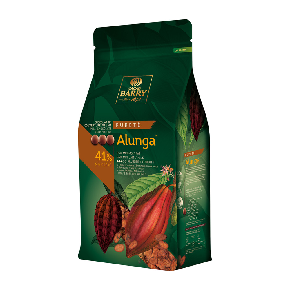 Couverture de chocolat au lait Alunga 41% 1 kg Cacao Barry