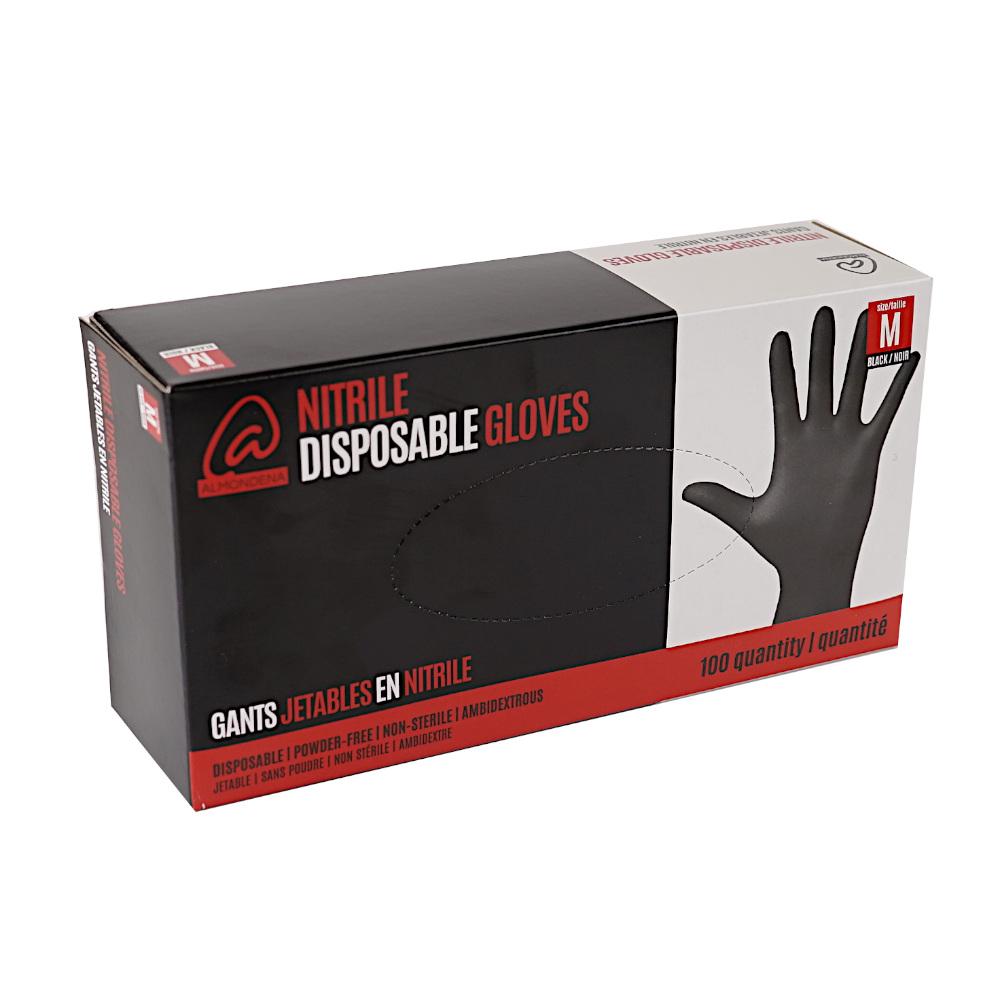 Nitrile Disposable Gloves Black Medium Medium 100 ct Almondena