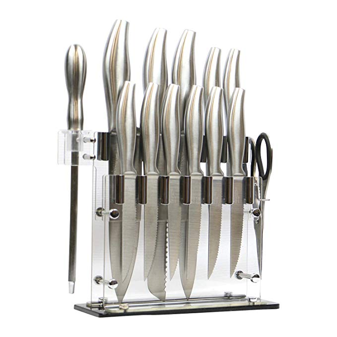 Stainless Steel Knife Set with Acrylic Stand 14 piece Set Artigee